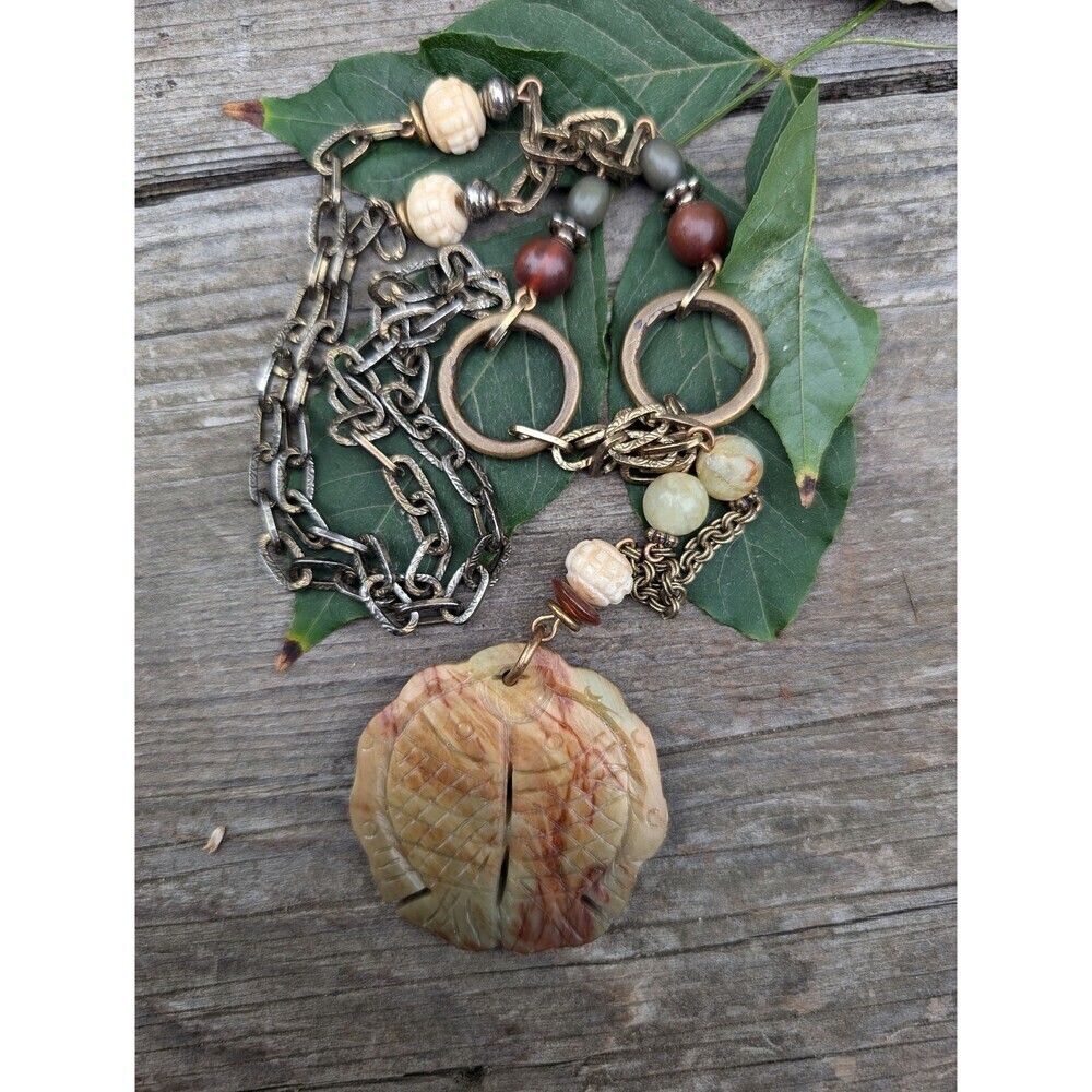 Vintage Carved Stone Fish Pendant, Pisces Necklace